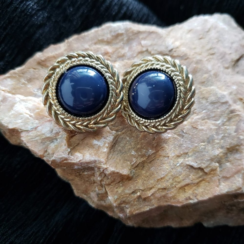 VTG Gold Toned Clip-on Earrings with Blue Centre